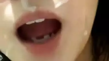 Cute Girl With Glasses Takes Cum In Mouth Swallows And Licks It Nicely