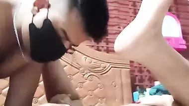 Masked wife boob massage and pussy licking viral sex