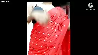 Super Hot Desi Indian bhabhi in red saree and black bra dirty talking with boyfriend