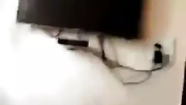 Small boobs girlfriend gives blowjob and sucks balls