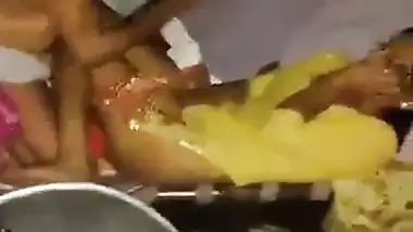 Old man drills his young granddaughter into the bed