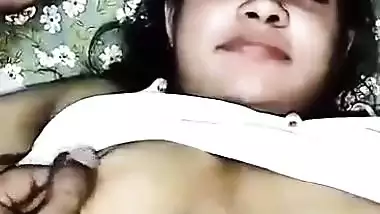 Lover presses his sleeping GF’s big boobs