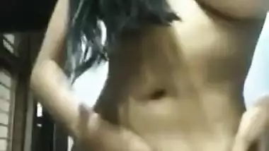 Desi girl exposes her XXX boobies and unshaved sex muff moving her body