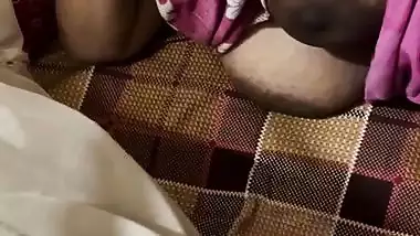 Son masturbating before mom with her big boobs shown